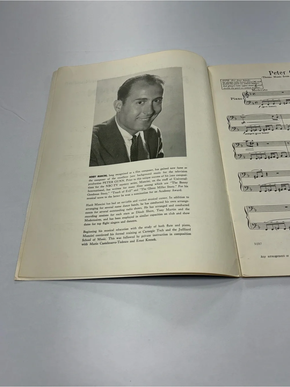 Henry Mancini Peter Gunn Piano Sheet Music Book 1958 TV Theme Jazz Vintage